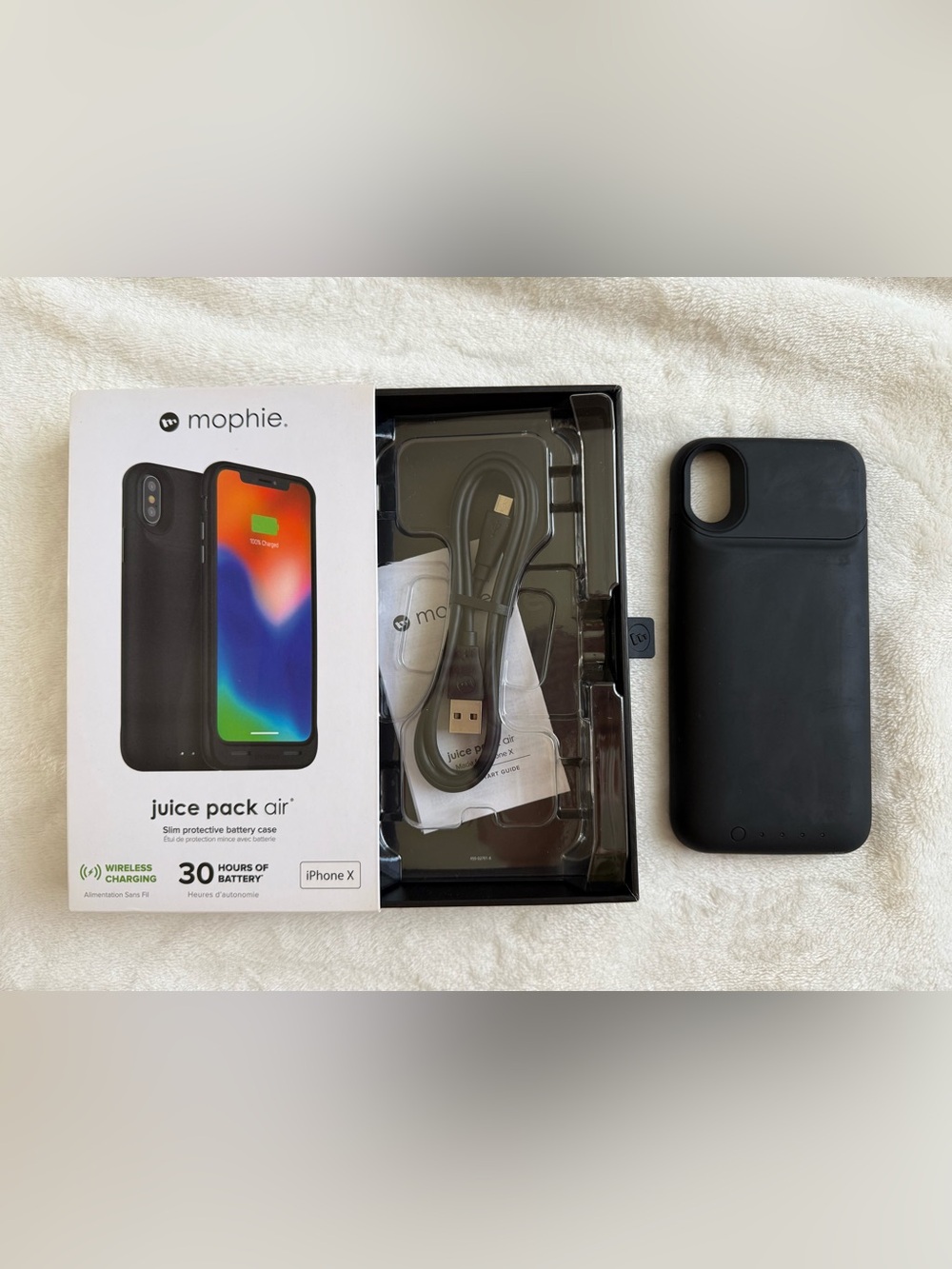 mophie Juice Pack Air Protective Battery Case for iPhone X +Charging Cable Black